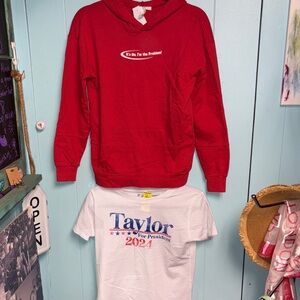 Taylor Swift Red Hoodie and White T-Shirt Set